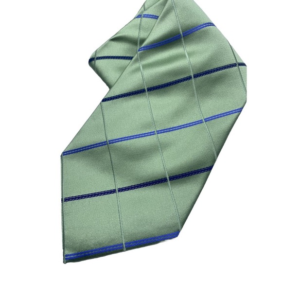 Geoffrey Beene Tie Textured Green Blue Windowpane Check Textured Stripe Wedding - Picture 1 of 7
